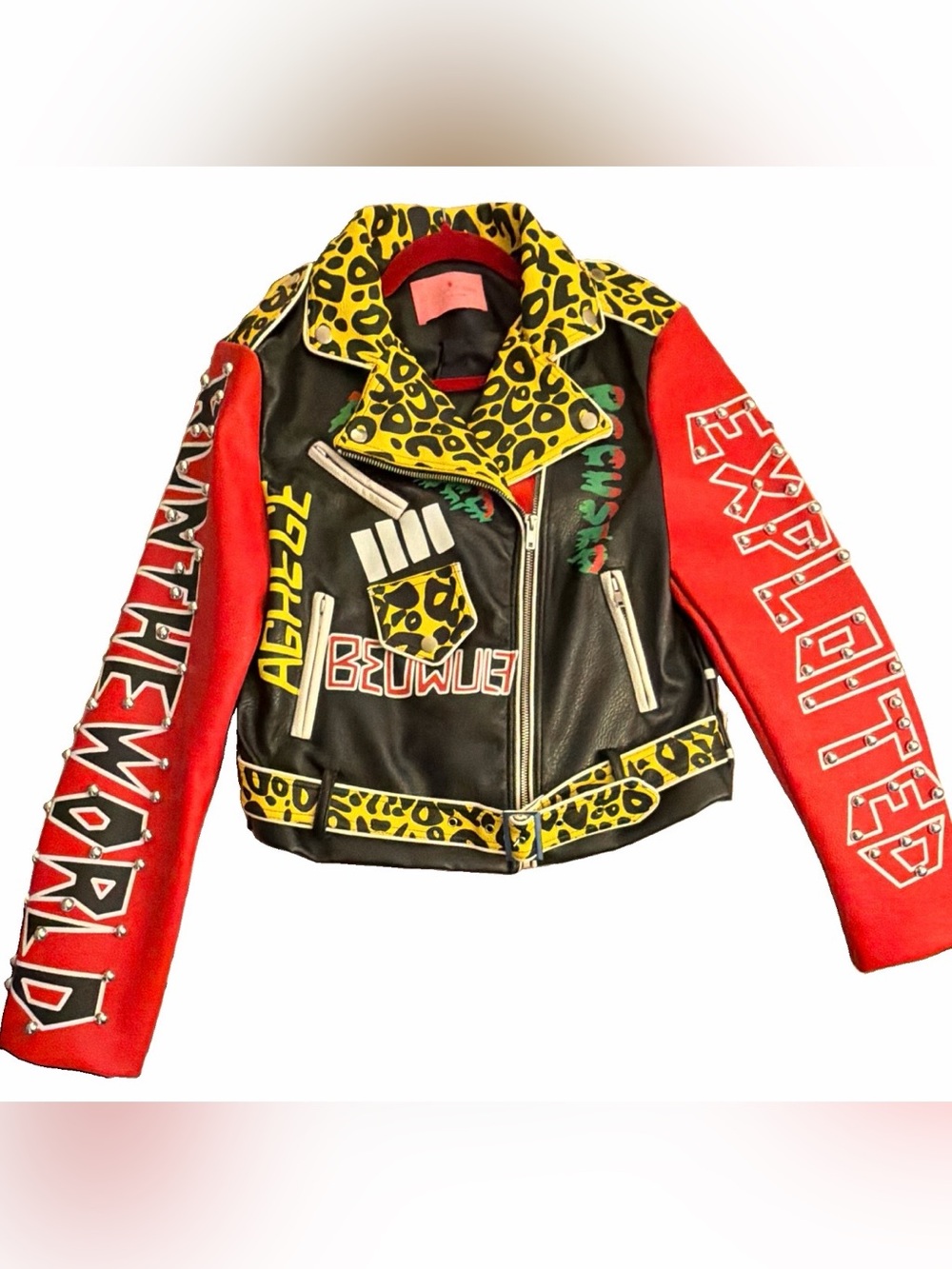 Azalea Wang Tiger Studded Moto Jacket Leopard Graphic Punk M